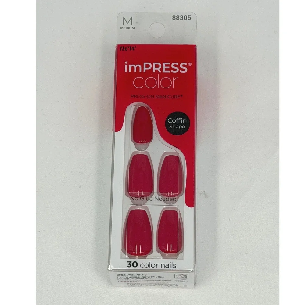 imPRESS Color Red‎ 517 Medium Coffin Shape Press On Nails 30 Count 97-25